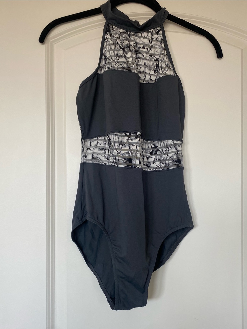 Bloch Halter Neck Black & Gray Floral Leotard Large